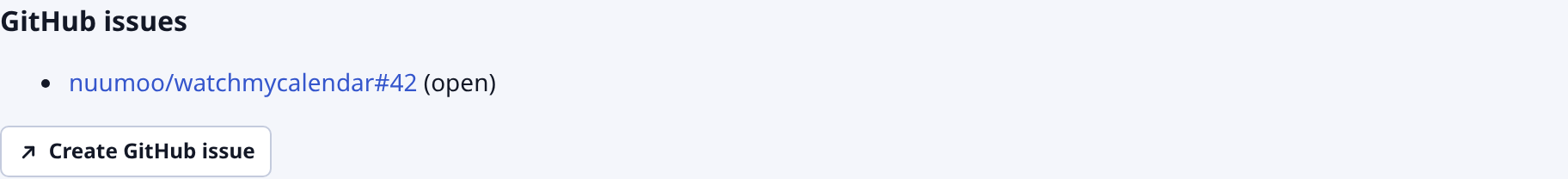 GitHub issue link and create-issue button